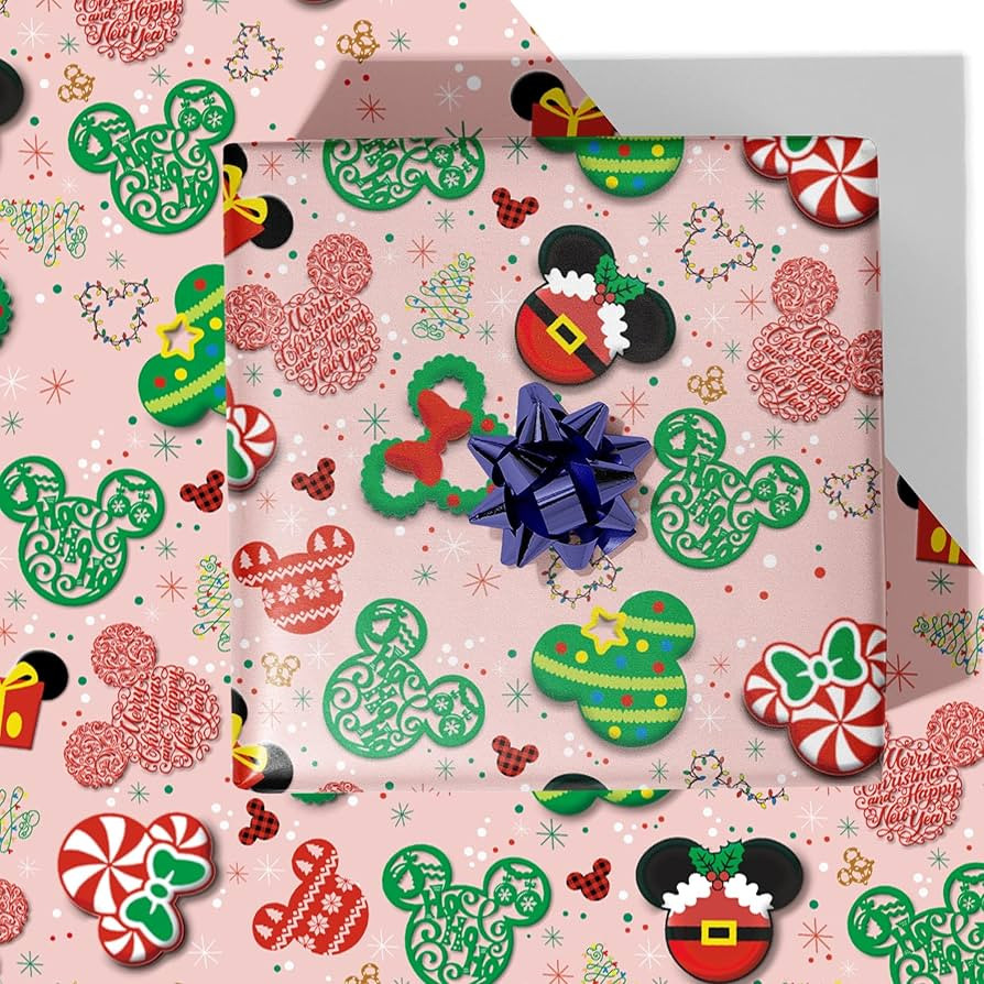 RiukRaiu Mouse Christmas Wrapping paper for Kids- Funny Pink Xmas Gift wrap Red Candy Green Trees... | Amazon (US)