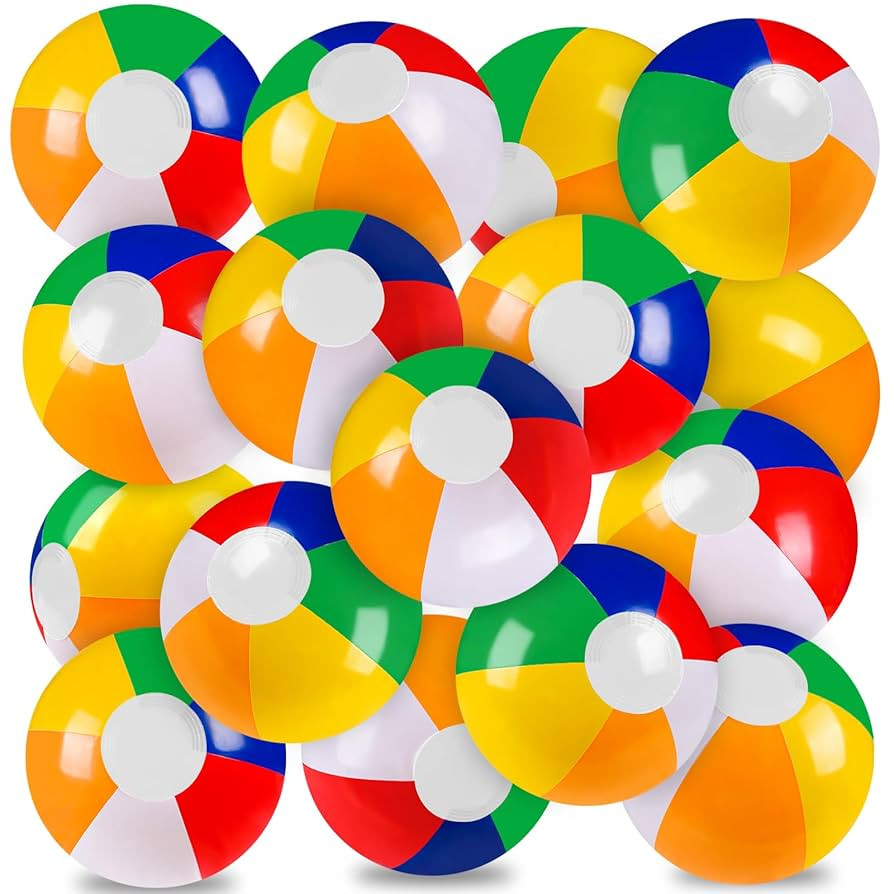 16 Pack 12" Summer Inflatable Beach Balls Bulk Rainbow Swimming Pool Water Games Toys for Kids Su... | Amazon (US)