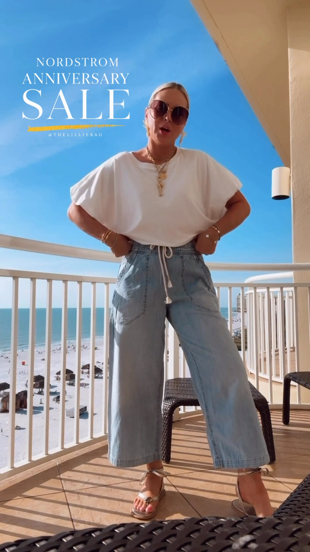 The best beachy jeans! Available on sale at the NSALE in a darker wash and white! I love this outfit! 🩵 Small in pants, med in top. 

Style. Summer outfit. Bubble tee. NSALE. Jeans.

#LTKootd #LTKSeasonal #LTKSaleAlert