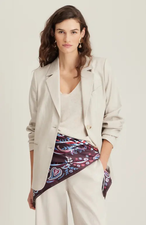 Nordstrom Linen Blend Boyfriend Blazer in Beige Scroll at Nordstrom, Size X-Small | Nordstrom