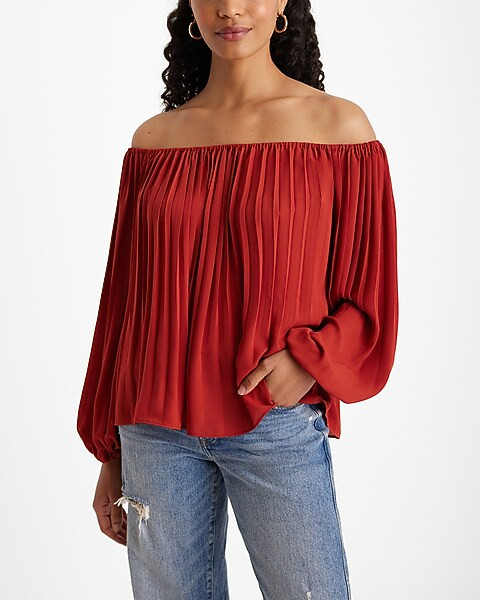 Off The Shoulder Pleated Balloon Sleeve Top | Express