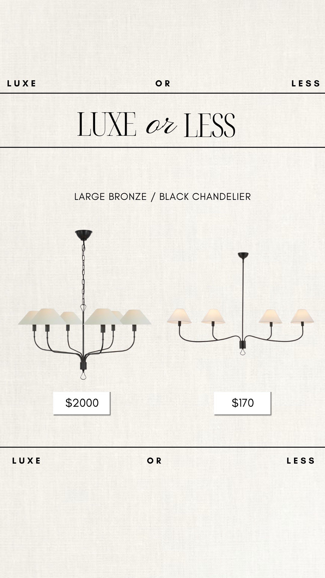 Luxe or Less - Large Bronze / Black Chandelier! Gorgeous on either budget!

lighting, unique lighting, chandelier, affordable lighting, look for less, luxe or less, bronze chandelier, antique look chandelier

#LTKStyleTip #LTKHome #LTKSaleAlert