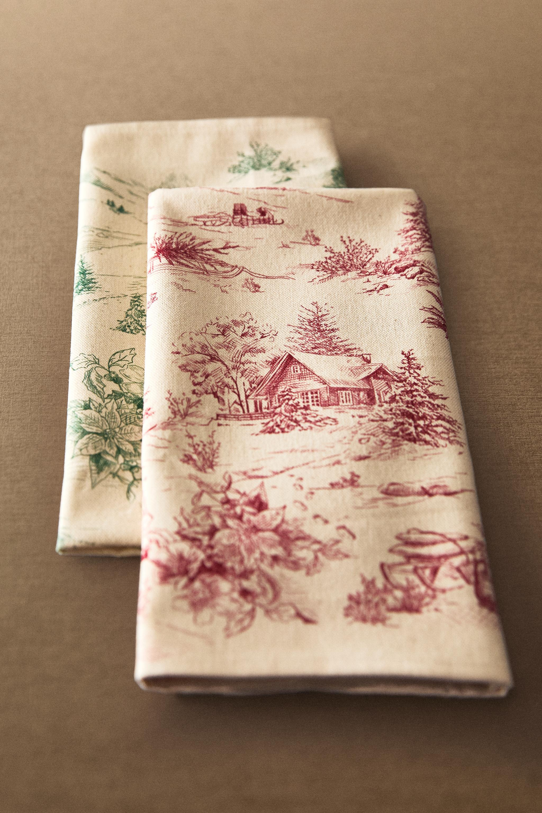 SET OF COTTON CHRISTMAS COUNTRYSIDE HOUSE KITCHEN TOWELS (SET OF 2) | Zara Canada