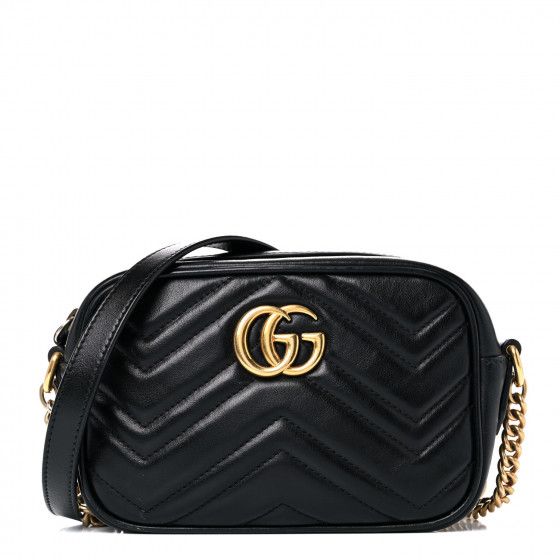 GUCCI Calfskin Matelasse Mini GG Marmont Chain Shoulder Bag Black | FASHIONPHILE | Fashionphile