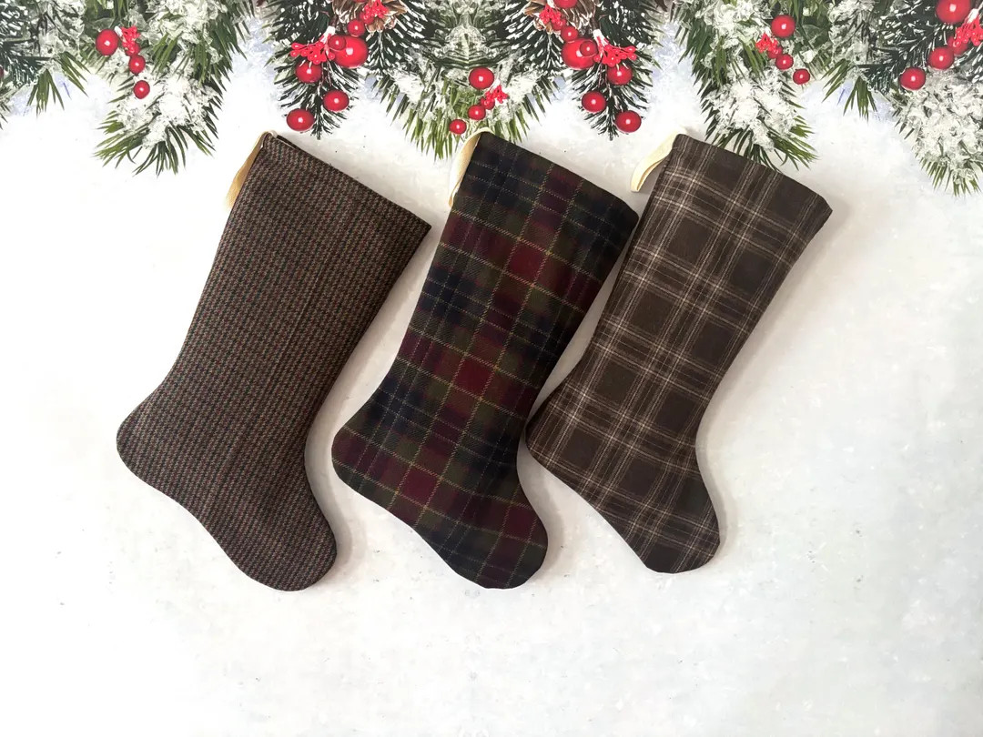Handmade Plaid Christmas Stocking: Rustic Vintage Wool Decor - Etsy | Etsy (US)