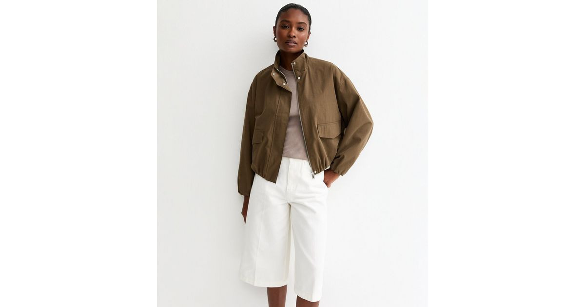 Khaki Brown High Neck Bubble Hem Jacket | New Look | New Look (UK)