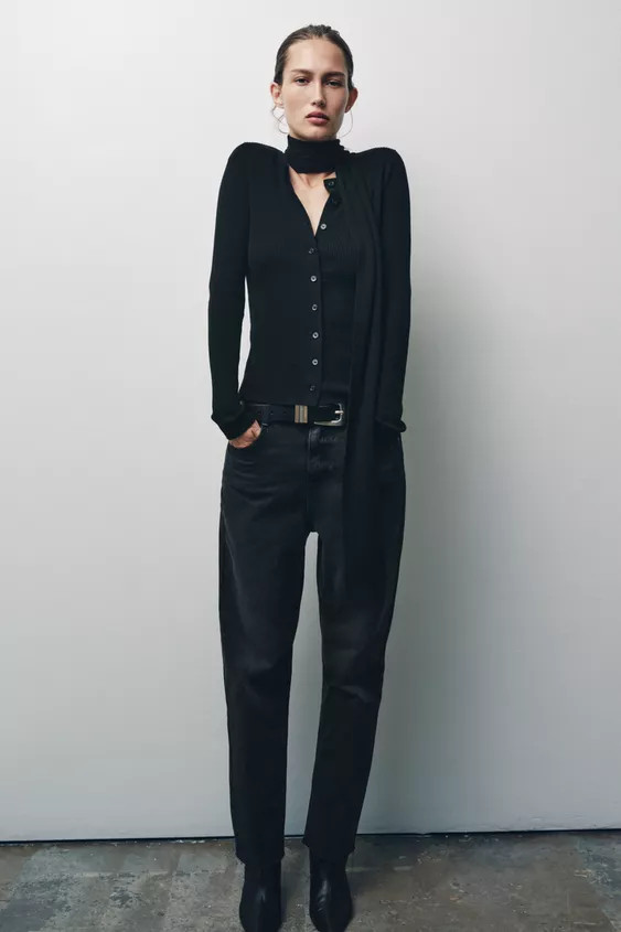 RIBBED KNIT CARDIGAN WITH SCARF | Zara US