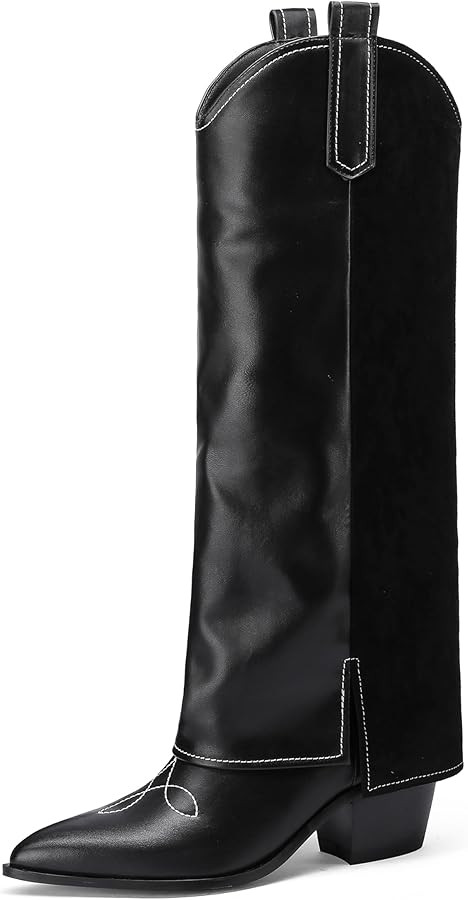Cowboy Boots For Women Sparkly Cowgirl Knee High Boots With Unique Embroidery And Chunky Heel Ide... | Amazon (US)