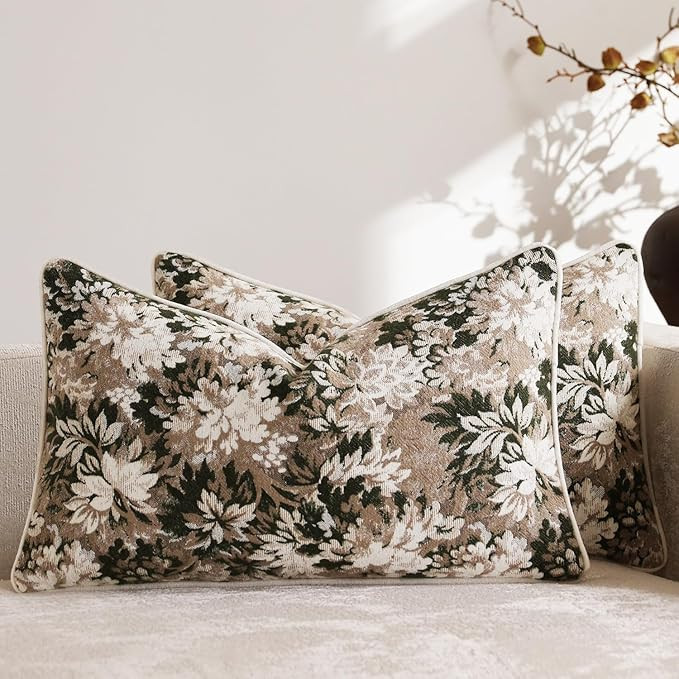 DEZENE Pack of 2 Vintage Floral Pillow Covers 12x20 Boho Farmhouse Accents Chenille Rectangular L... | Amazon (US)