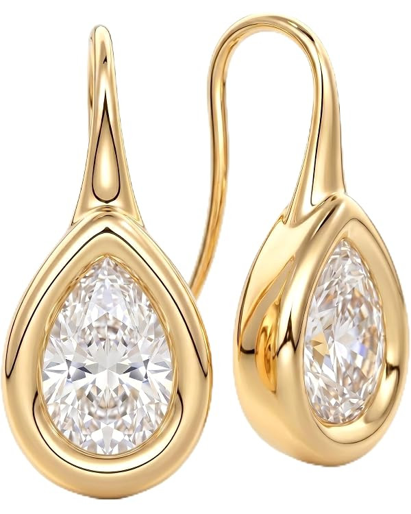 14K Gold & Silver Plated Trendy Bezel Set Cubic Zirconia Drop Earrings Minimalist Teardrop Hook E... | Amazon (US)
