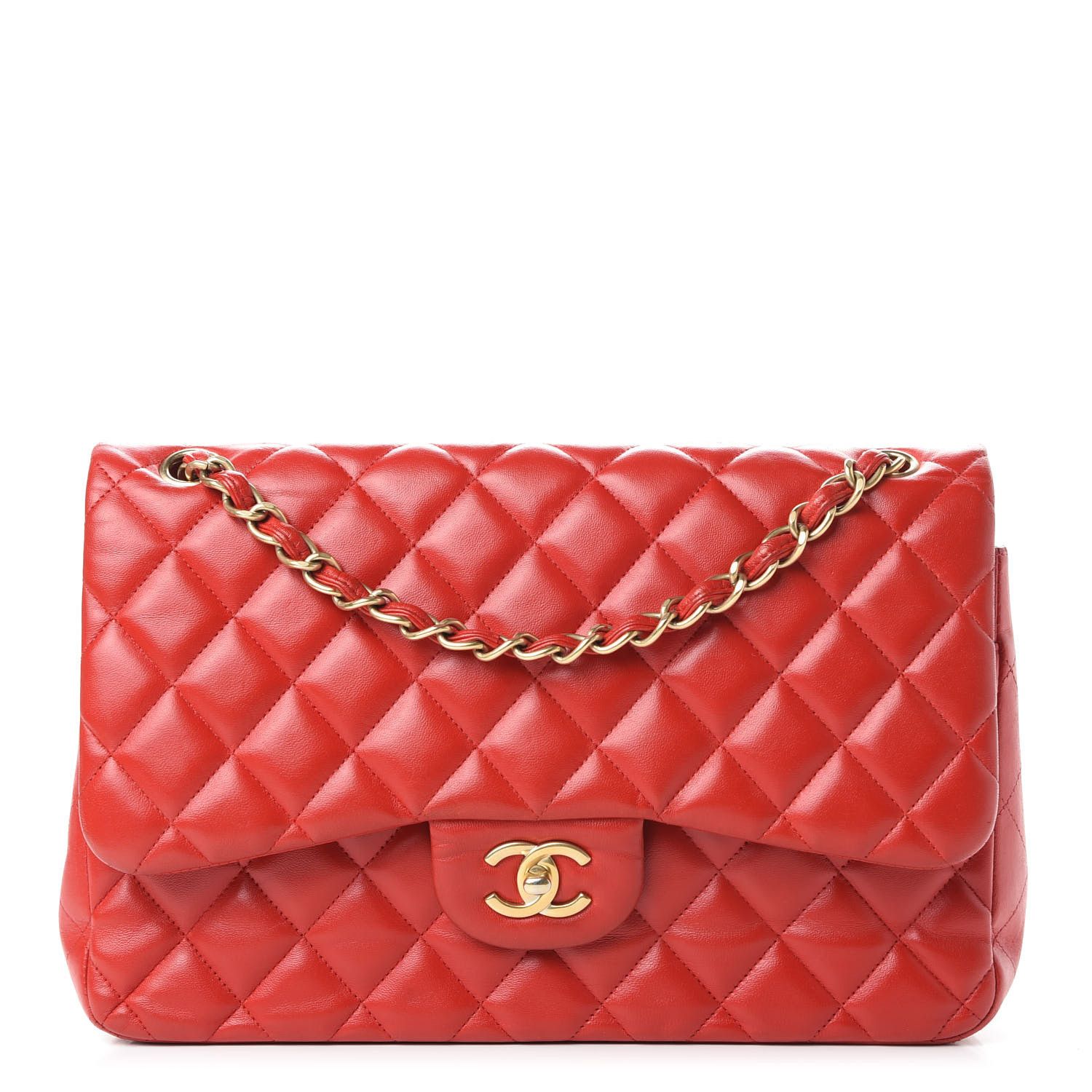 Lambskin Quilted Jumbo Double Flap Red | Fashionphile