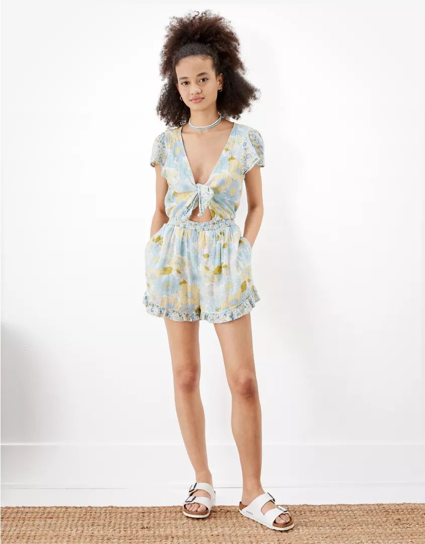 AE Floral Tie-Front Romper | American Eagle Outfitters (US & CA)