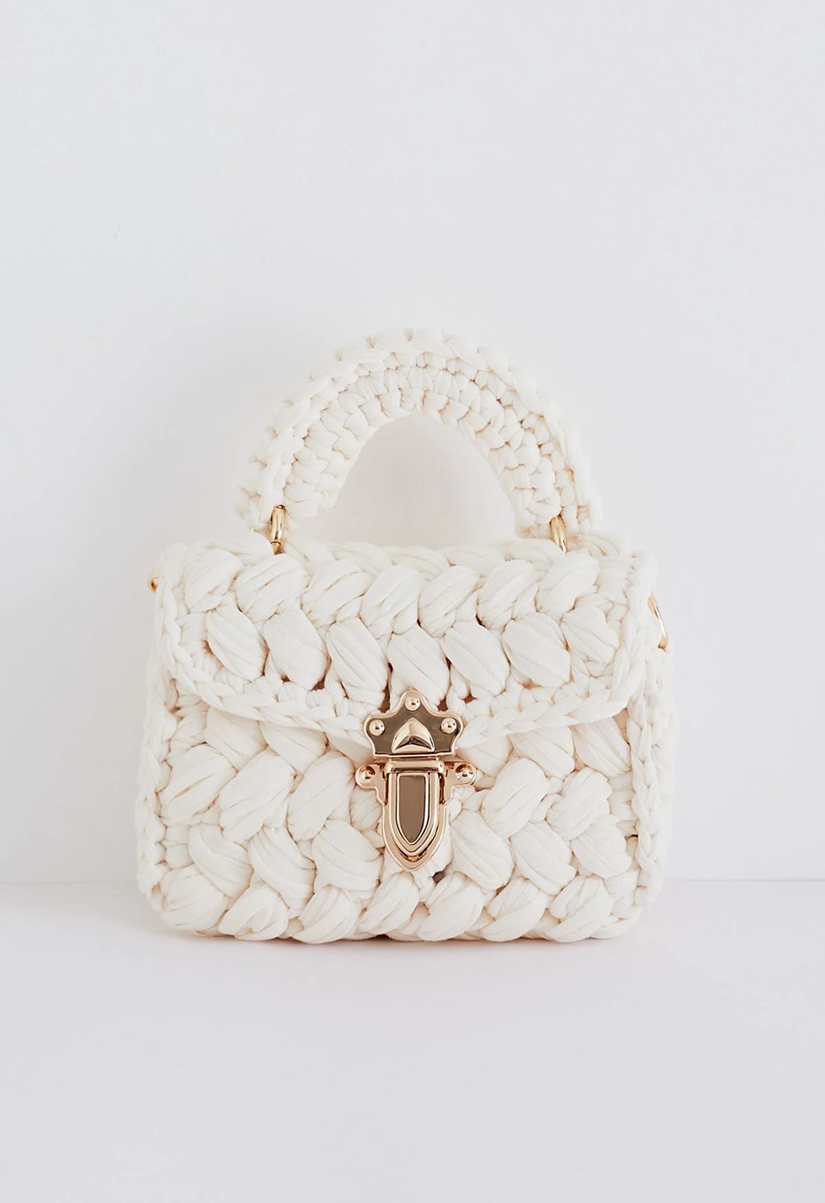 Braided Chunky Knit Mini Bag in Cream | Chicwish