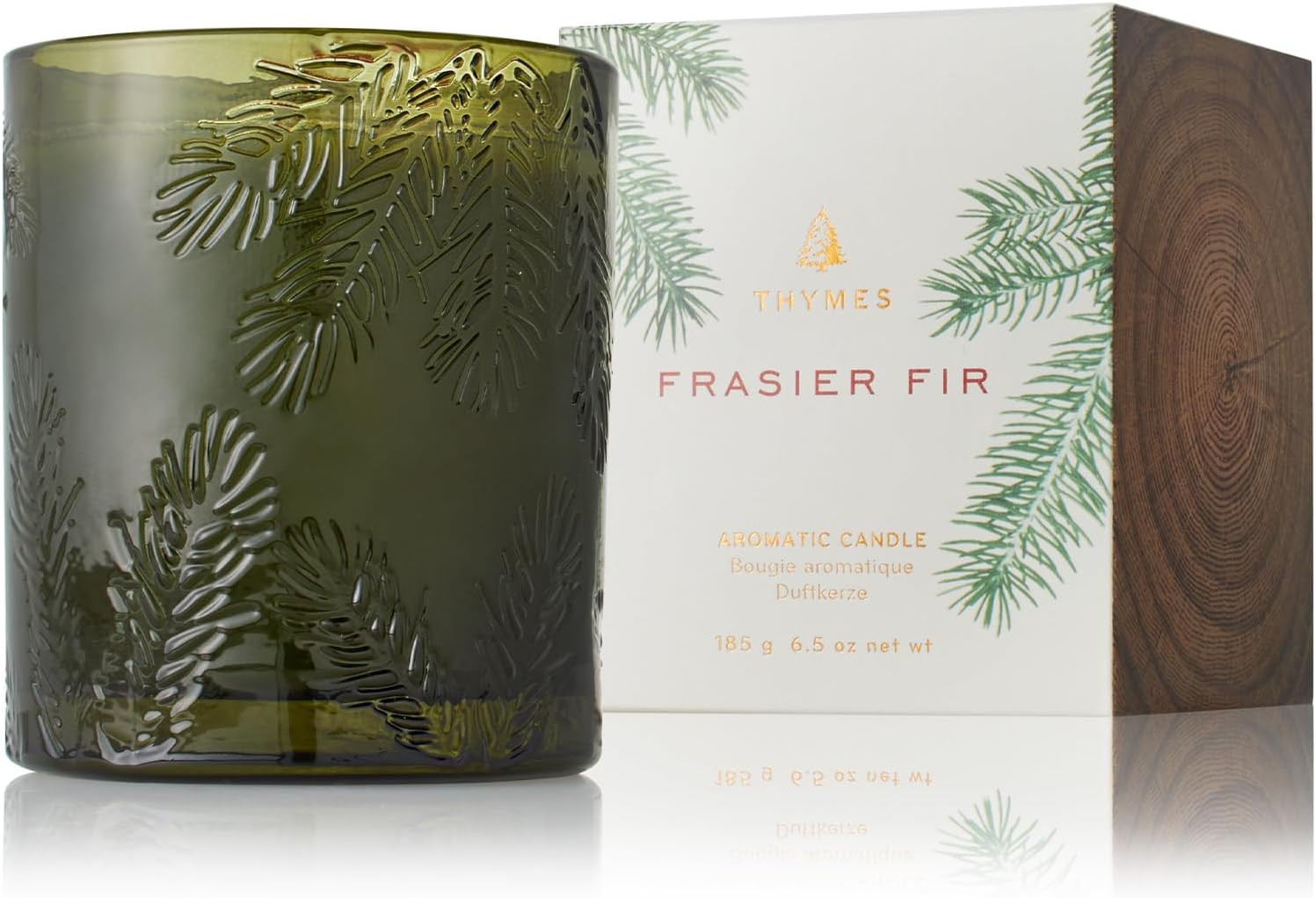Thymes Frasier Fir Candle - Molded Green Glass Jar with Pine Needle Design - Winter Candle Gifts ... | Amazon (US)
