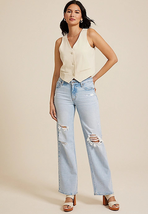 edgely™ High Rise Ripped Wide Leg Jean | Maurices