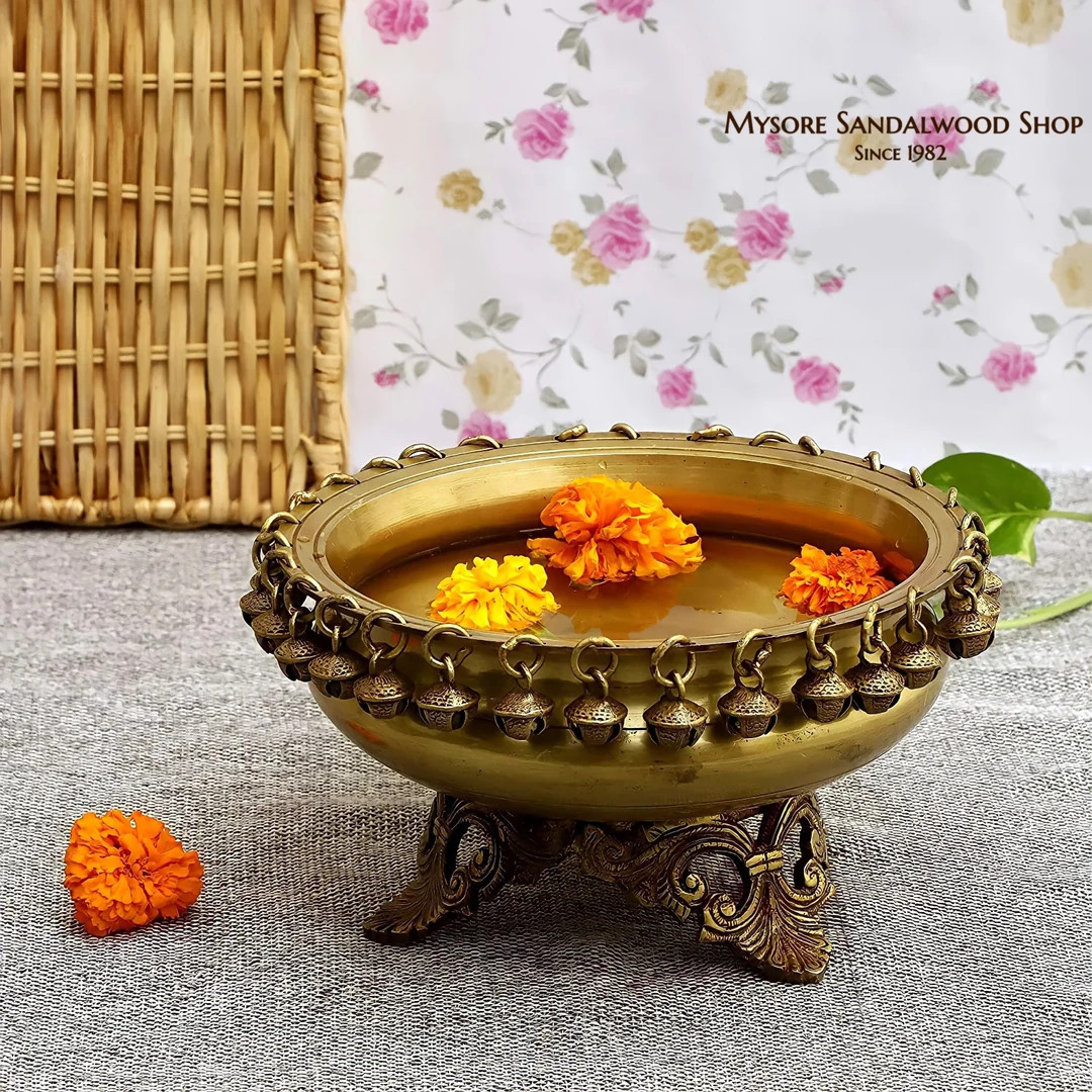 Traditional Brass Urli Bowl With Bells, 7.5 Inch, Brass Urli Bowl Décor Intricate Design Urli, F... | Etsy (US)