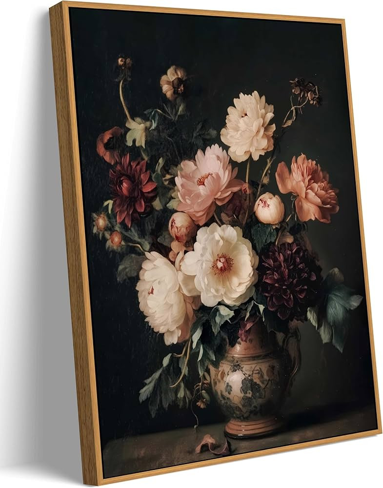 Framed Vintage Dark Floral Wall Art Moody Flower Picture Wall Decor Retro Antique Still Life Pain... | Amazon (US)