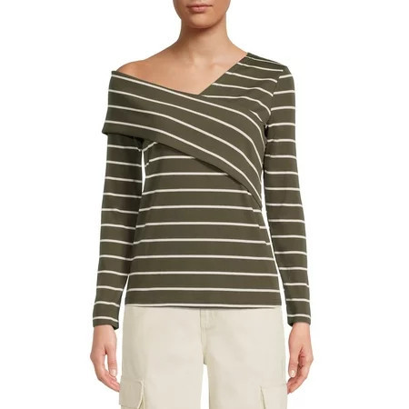 Nine.Eight Women’s Off Shoulder Wrap Top with Long Sleeves | Walmart (US)