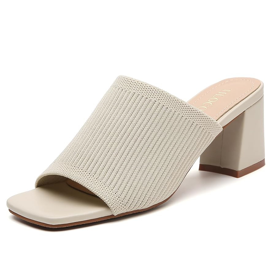 Tilocow Knit Heeled Sandals for Women Square Chunky Low Block Heel Mules Open Toe Slip On Breatha... | Amazon (US)