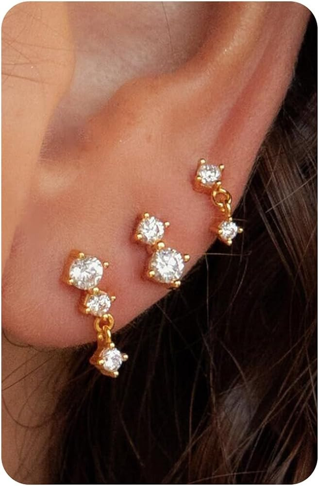 Sterling Silver Post Earrings for Women - Hypoallergenic Cartilage Earrings Dainty 14K Gold Plate... | Amazon (US)