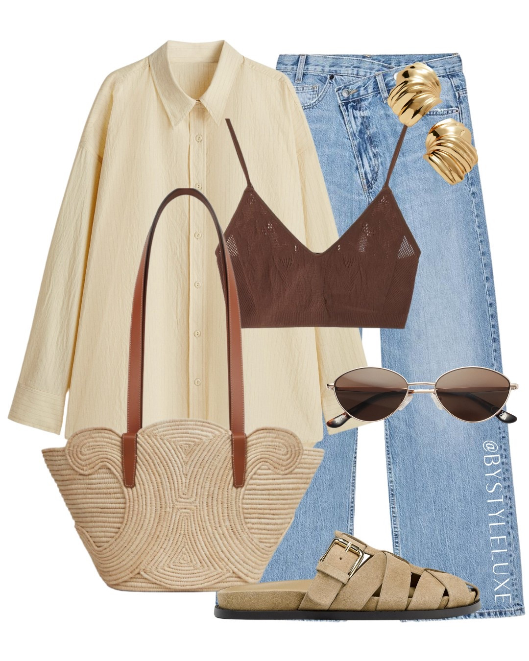 SHIRT STYLING - love this butter yellow shirt with the denim jeans - just ordered it think it will be perfect worn on its own everyday or over swimwear on holiday. 

#summeroutfit #springoutfit #holidayoutfit 

#LTKshoes #LTKspring #LTKsummer