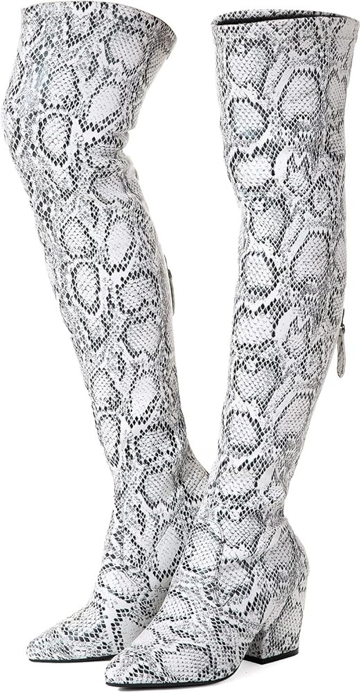 Mtzyoa Thigh High Block Heel Boot Women Pointed Toe Stretch Over The Knee Boots | Amazon (US)