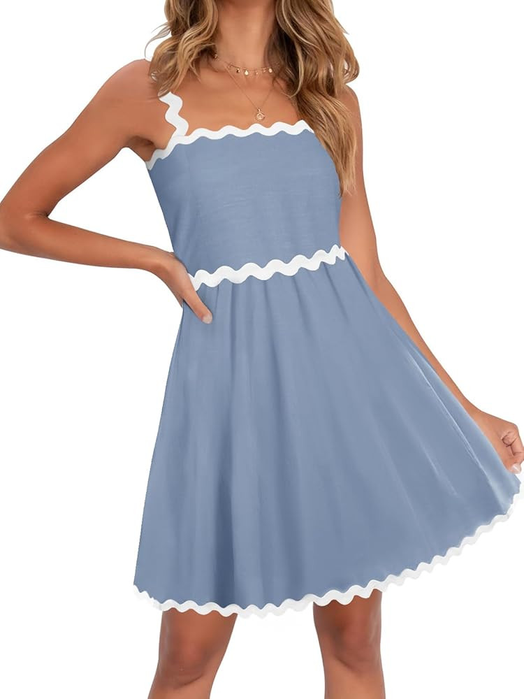 MEROKEETY Women's Summer Spaghetti Strap Sleeveless Backless Smocked Flowy A-Line Beach Mini Dres... | Amazon (US)