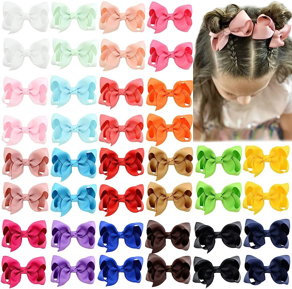 40PCS 3Inch Hair Bows for Girls Grosgrain Ribbon Toddler Hair Accessories with Alligator Clips fo... | Amazon (US)