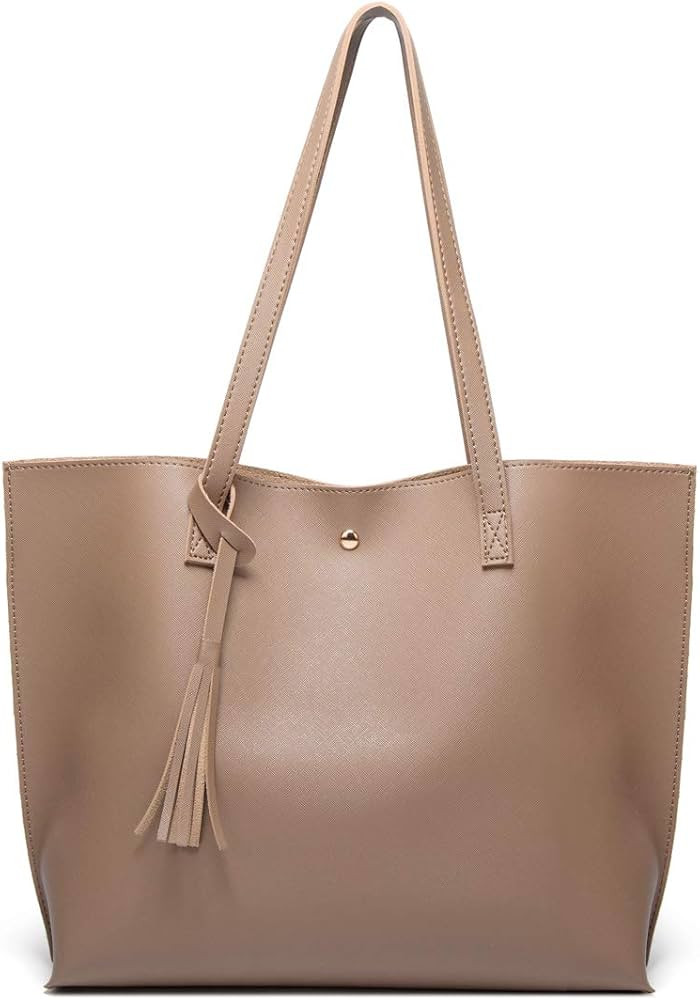 Women's Soft Faux Leather Tote Shoulder Bag from Dreubea, Big Capacity Tassel Handbag | Amazon (US)