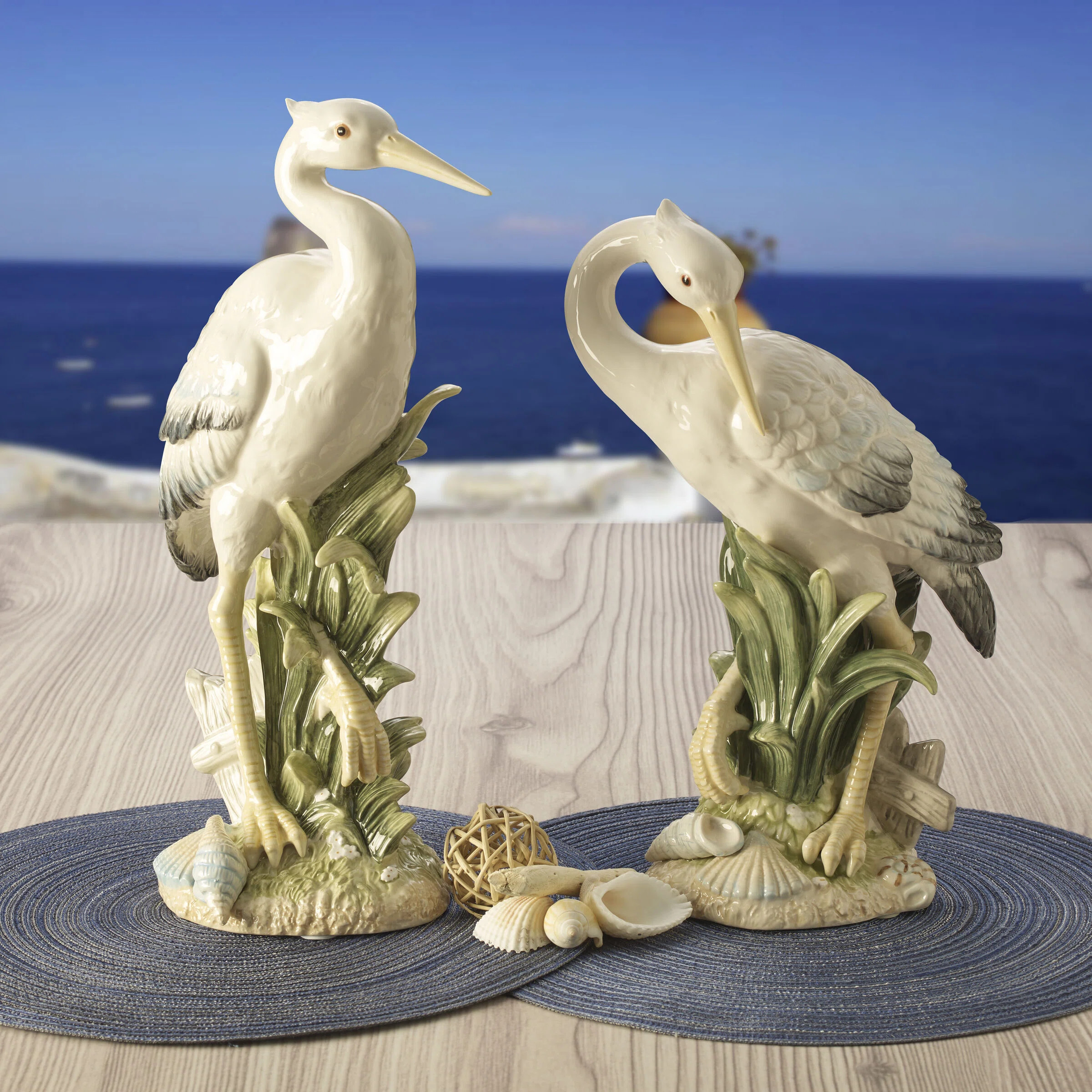 Fitz and Floyd Newport Home Coastal Ceramic Egret Facing Forward Figurine, 16 inches, White & Rev... | Wayfair North America