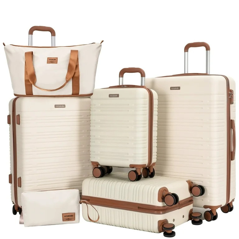 Amalodie Luggage 6-Piece  Hard Shell Rolling Travel Suitcase with TSA Lock, Beige | Walmart (US)