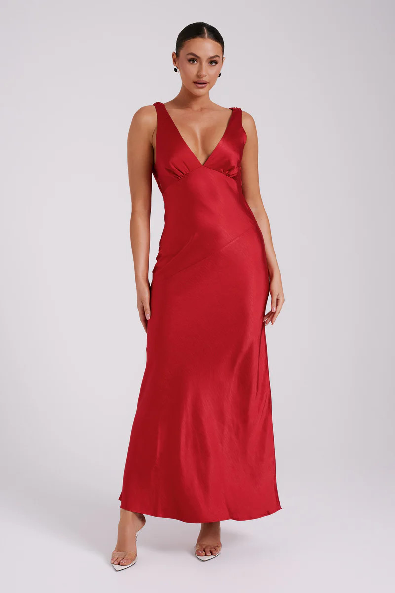Nadia Maxi Satin Dress With Back Cowl - Red | Meshki (APAC)