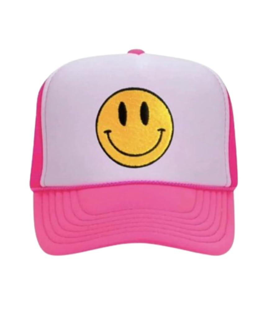 Smile Face Trucker Hat, Trendy Cute Preppy Smile Yellow Emoji Patch Embroidered Baseball Cap Snap... | Amazon (US)