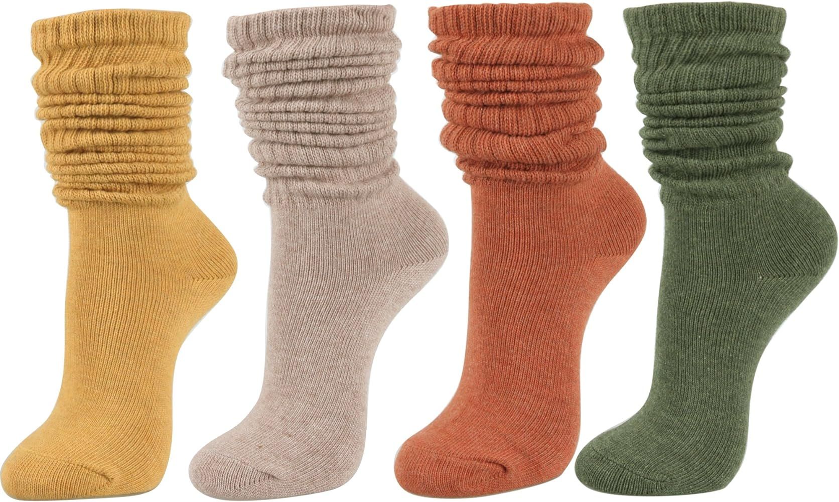 Amazon.com: Women's Fall Winter Slouch Knit Socks (Basic Cotton Knit_Rib_4Pair) : Clothing, Shoes... | Amazon (US)
