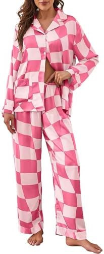 Brosloth Womens Silk Pajamas Button Up Pajama Soft Long Sleeve Satin Printed Loungewear Set | Amazon (US)
