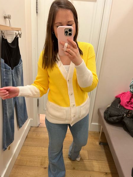 Spring casual workwear is here! Love this yellow cardigan to brighten up the days and a simple flare denim that will match everything!

Sizing: cardigan stay tts (in my true xl with a 16 week bump).
Jeans: I’m wearing an 8 petite. 

Not pregnant jeans tip: I size down one in LOFT jeans and also usually buy curvy, in which I size down again. So, my regular size is 4, but at loft I wear a 2 or a 0 curvy 

#competition 

#LTKworkwear #LTKstyletip #LTKFind