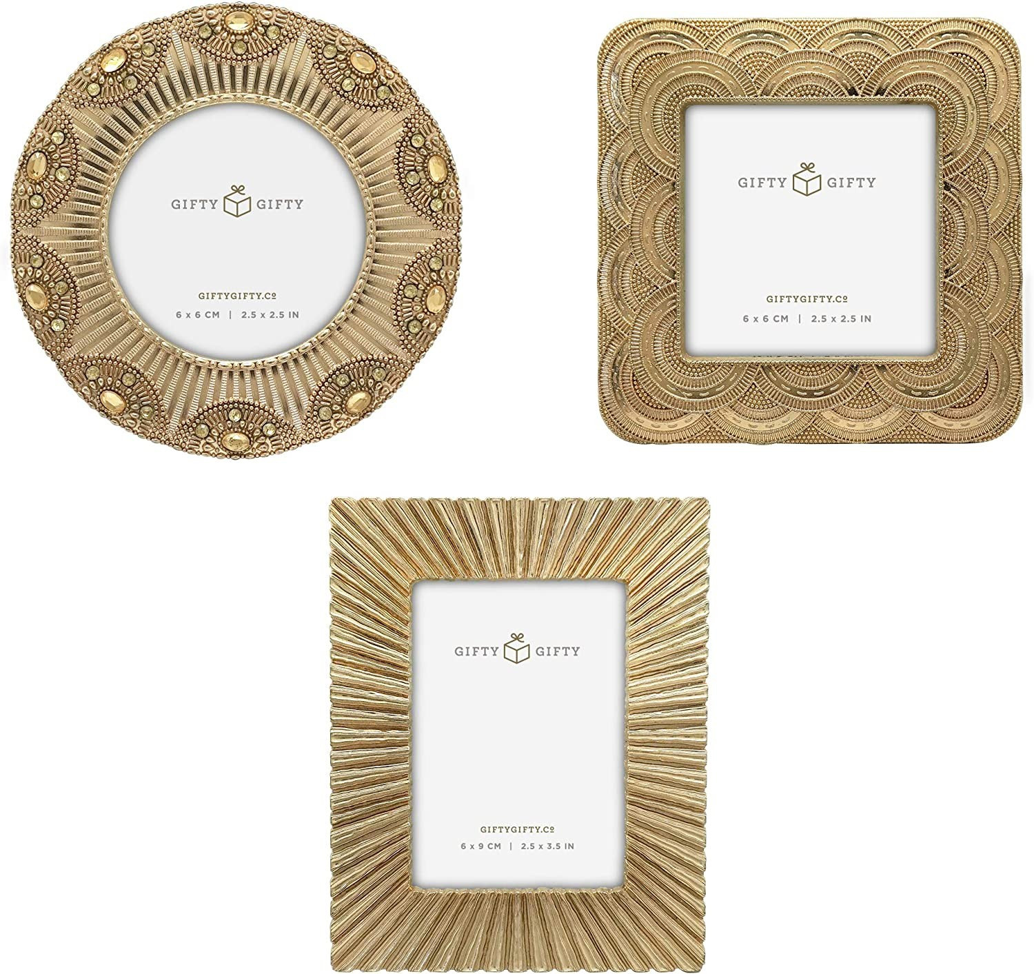 GIFTY GIFTY Classic Gold 1920s Mini Frame Set/Set of 3/2.5x2.5 & 2.5x3.5 in | for Tabletop Displa... | Amazon (US)