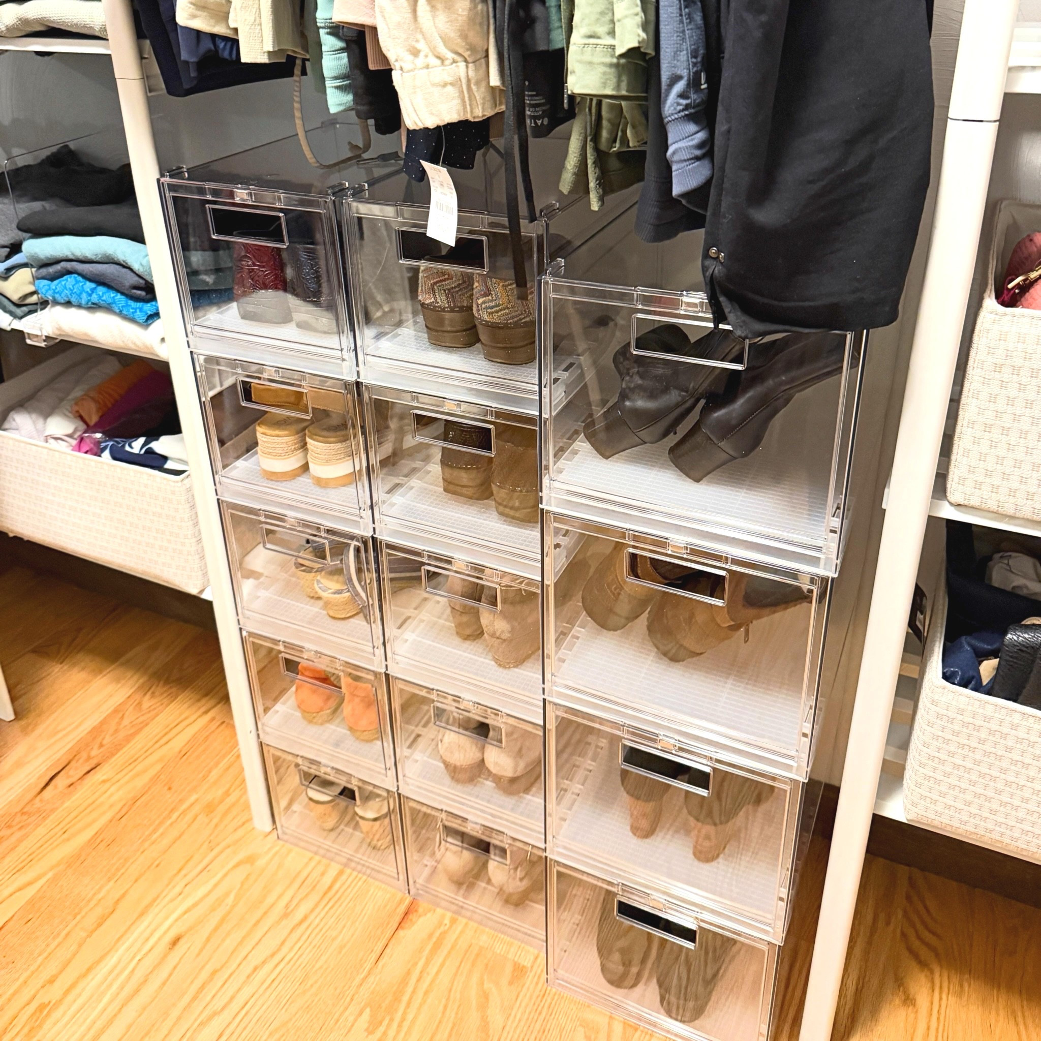 Stackable shoe bins help make the most of floor space in closets.

#LTKHome