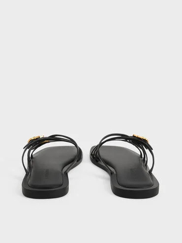Strappy Buckled Slide Sandals
 - Black | Charles & Keith UK
