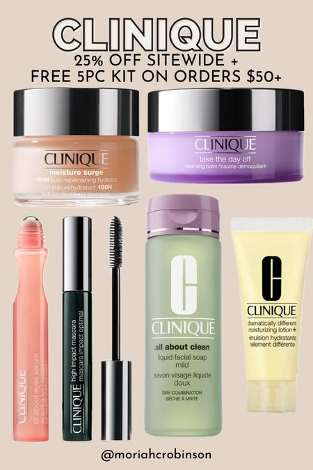 Clinique - 25% off Sitewide + free 5 pc kit on orders $50+!

Beauty, skin care, makeup, mascara, cleanser 

#LTKSaleAlert #LTKBeauty #LTKFindsUnder50