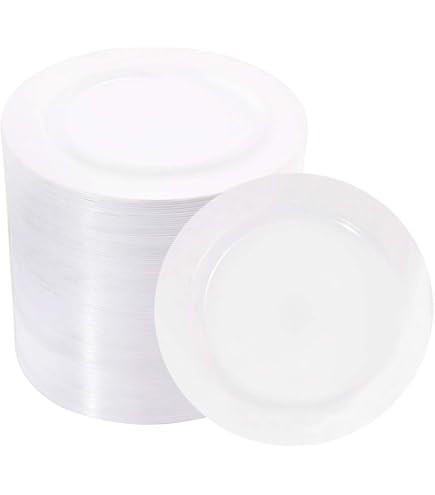 FOCUSLINE 100 Count White Plastic Dessert Plates 7 Inch, Disposable Heavy Duty Plastic Plates for... | Amazon (US)