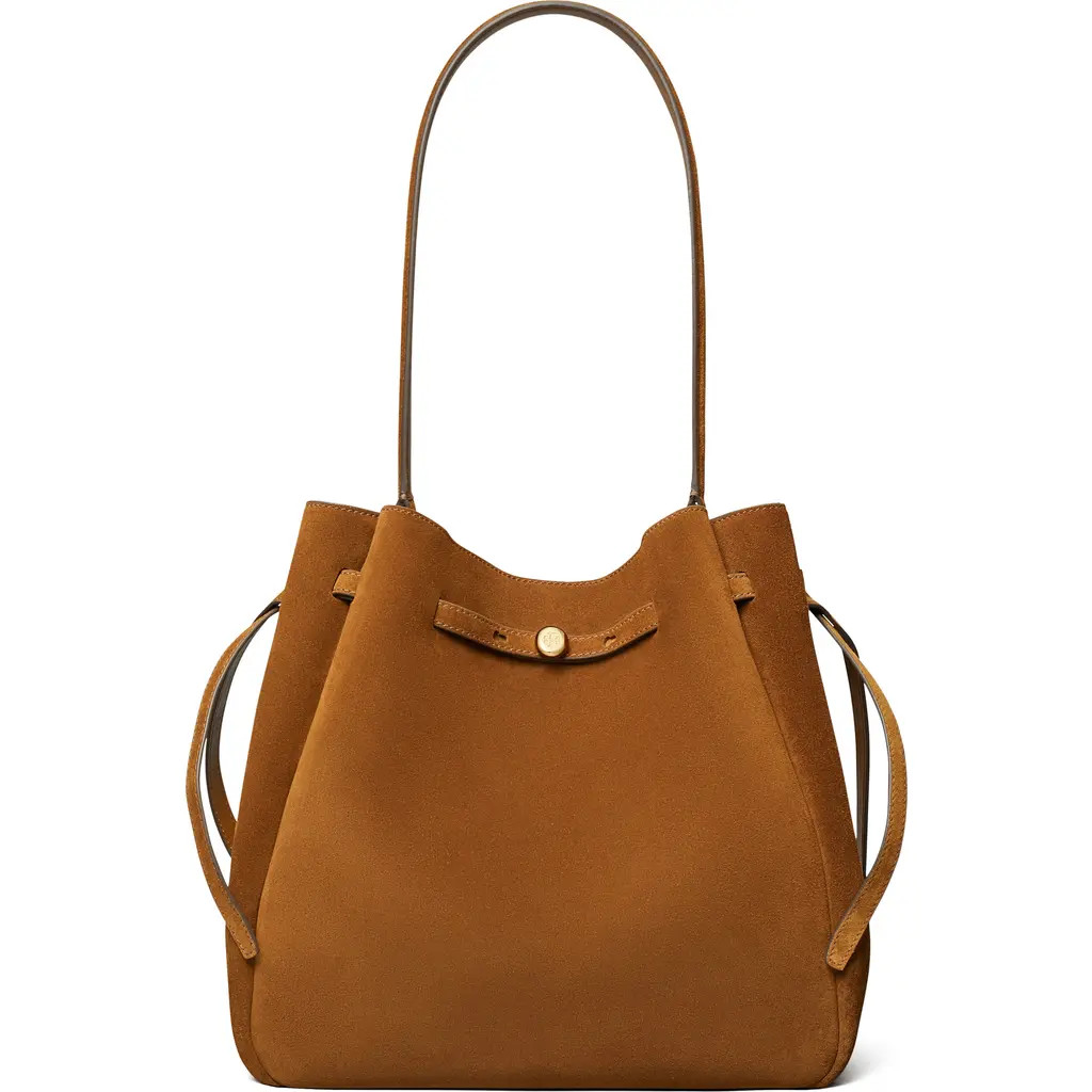 Tory Burch Large Romy Suede Bucket Bag in Caramel at Nordstrom | Nordstrom