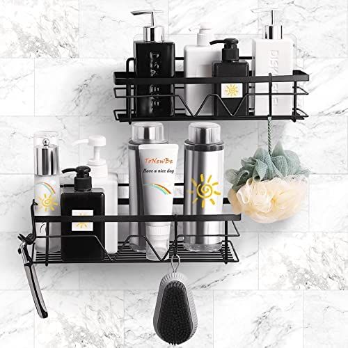 Self Adhesive Shower Shelves, Storage Rack Organizer with 3 Shower Caddy Hooks , Shower Rack No D... | Amazon (US)