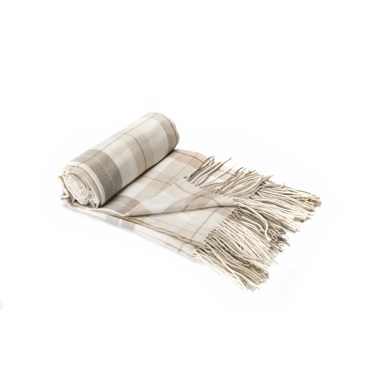 Chloe's Collections Classic Traditional Beige Buffalo Check Acrylic Woven Throw, 60" x 50", Washa... | Walmart (US)