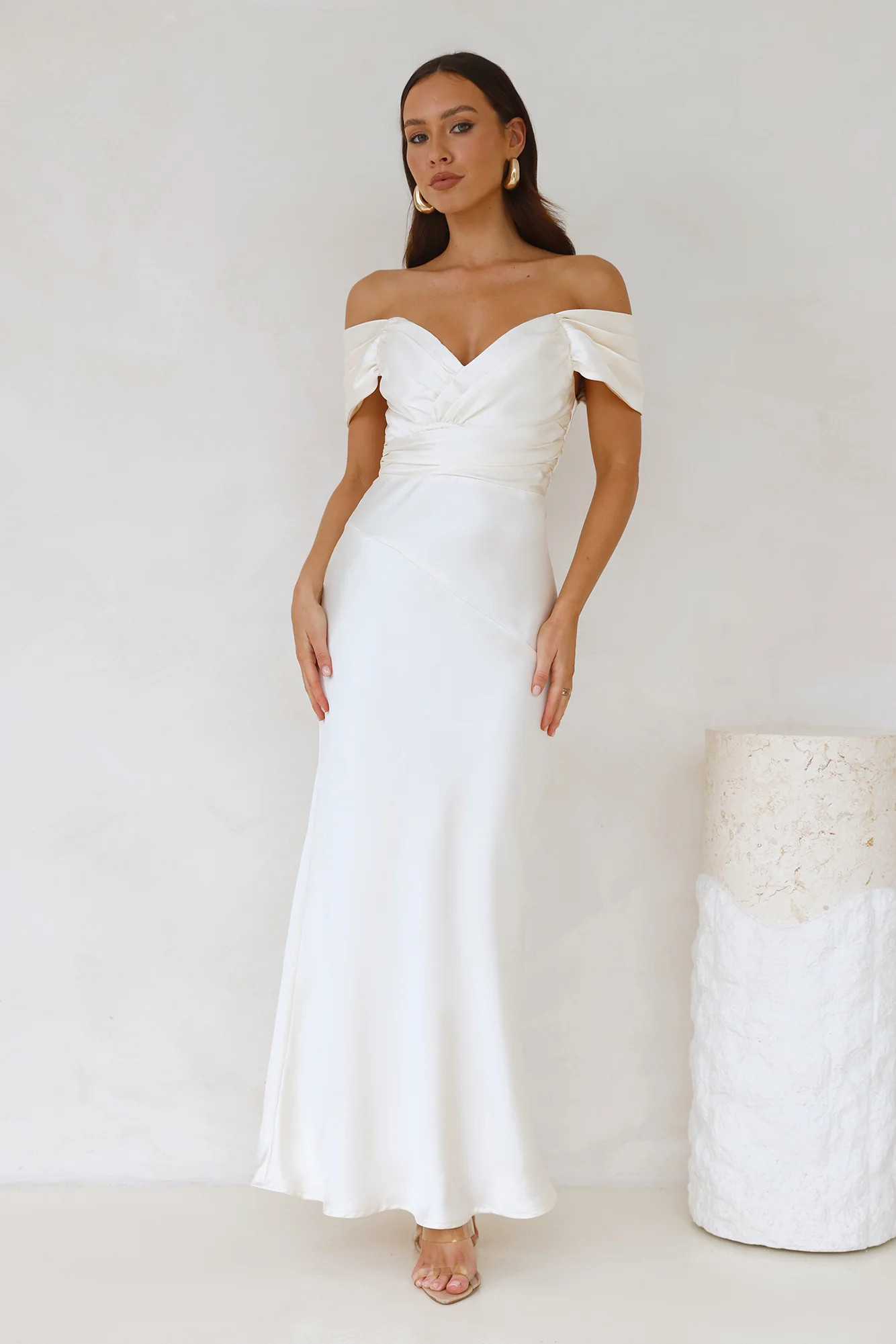 Bouquet Toss Satin Maxi Dress Champagne | Hello Molly (AU)