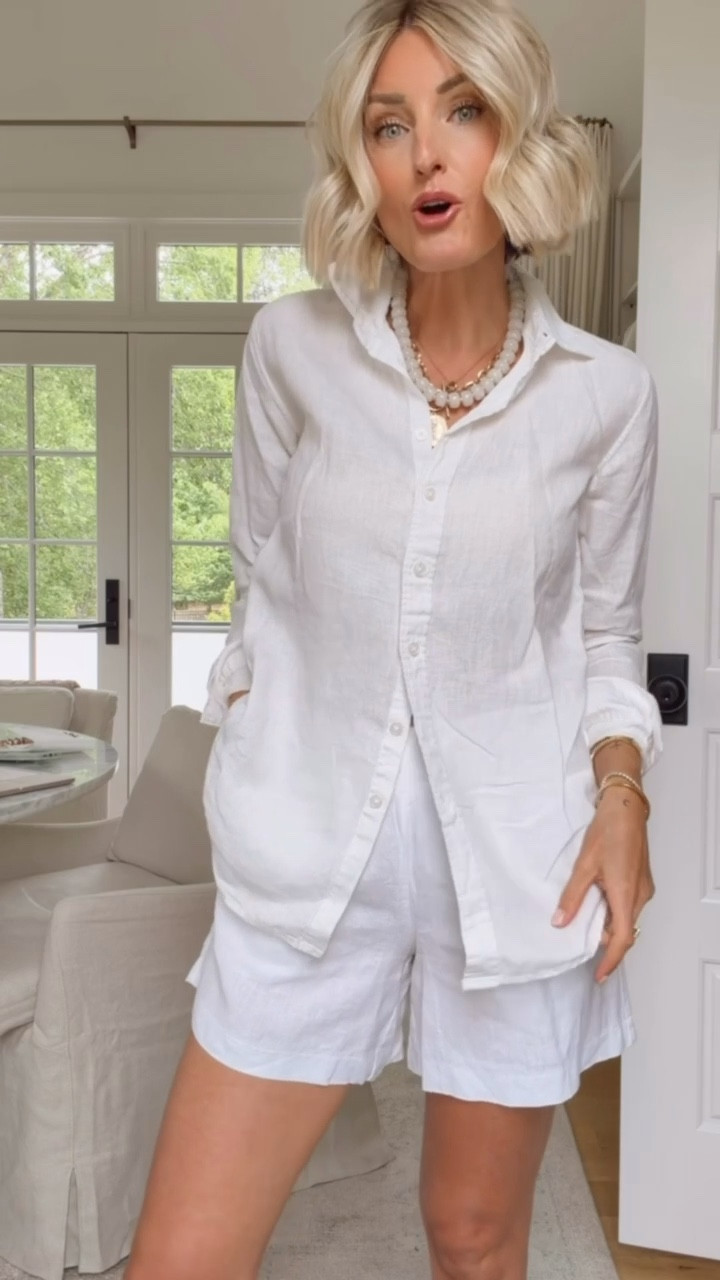 This is such a classic look with minimal effort! This white linen button down and shorts are truly closet staples you could wear for everyday or as a cover up! Wearing S! 

Loverly Grey, quince, matching set, linen shorts, summer staples 

#LTKSeasonal