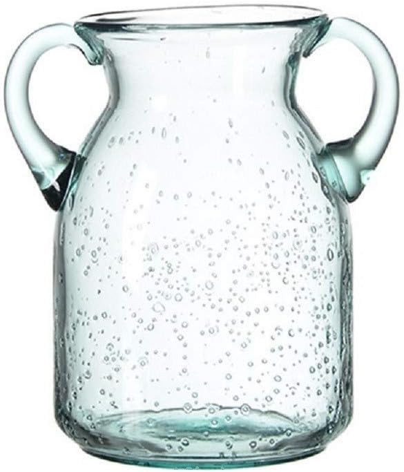 Flower Vase Glass Elegant Double Ear Decorative Handmade Air Bubbles Bluish Color Glass Vase for ... | Amazon (US)