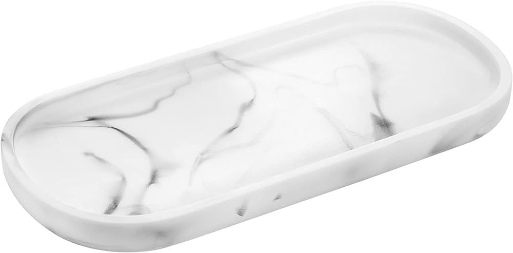 Luxspire Bathroom Vanity Tray, Oval Soap Dispenser Tray, 10" Marble Kitchen Counter Trays, Resin ... | Amazon (US)