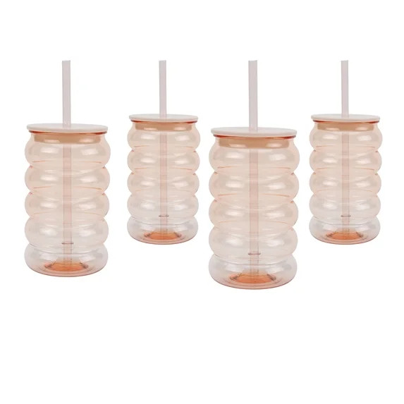 Just Feed Me by Jessie James Decker 4-Piece 18oz Bubble-Ribbed Tumbler with Straw, Pink | Walmart (US)