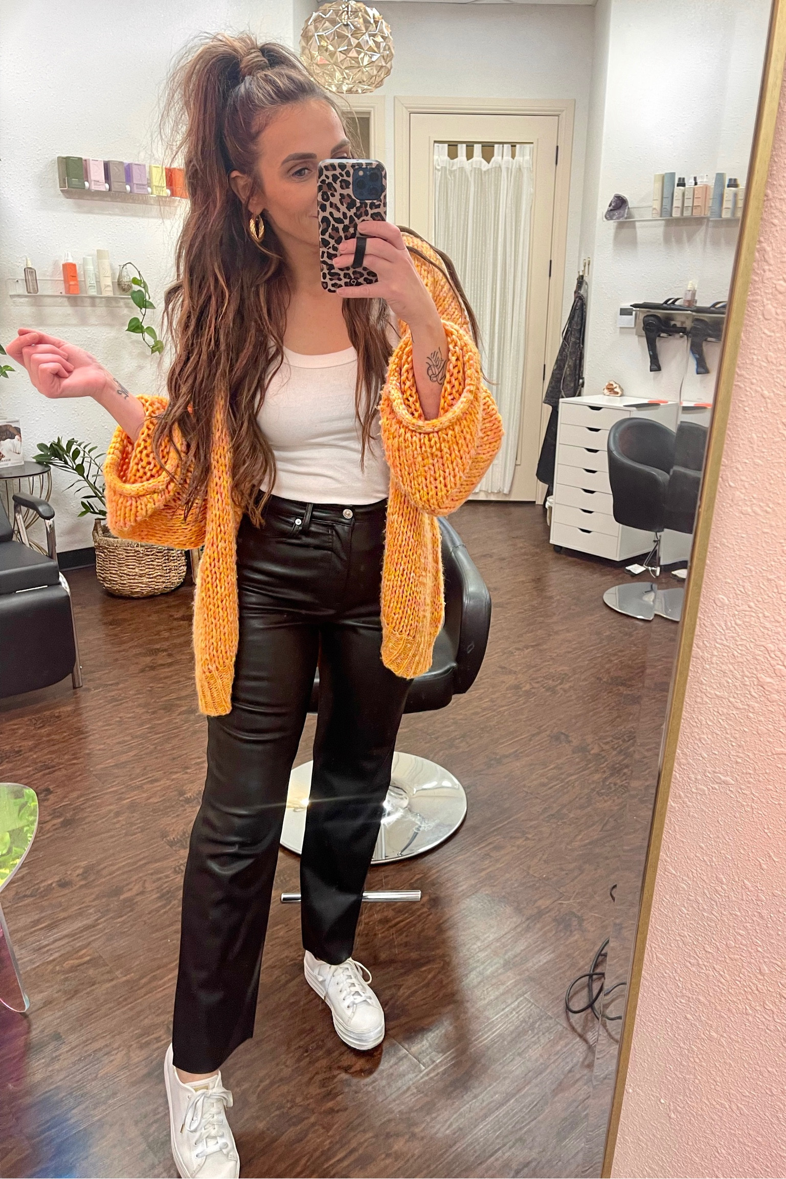 Edgy / Preppy / Cottagecore  🧶
I’m 5’6”
155lbs
36B 
Sweater - S (old from Free People)
Tee - S 
Pants - 8 
Shoes  - 9 TTS


